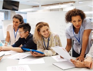 A group of professionals collaborating around a conference table